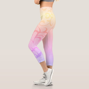 Leggings Capri Resumen Art Paisley Dibujo De Mano Rosa Amarilla
