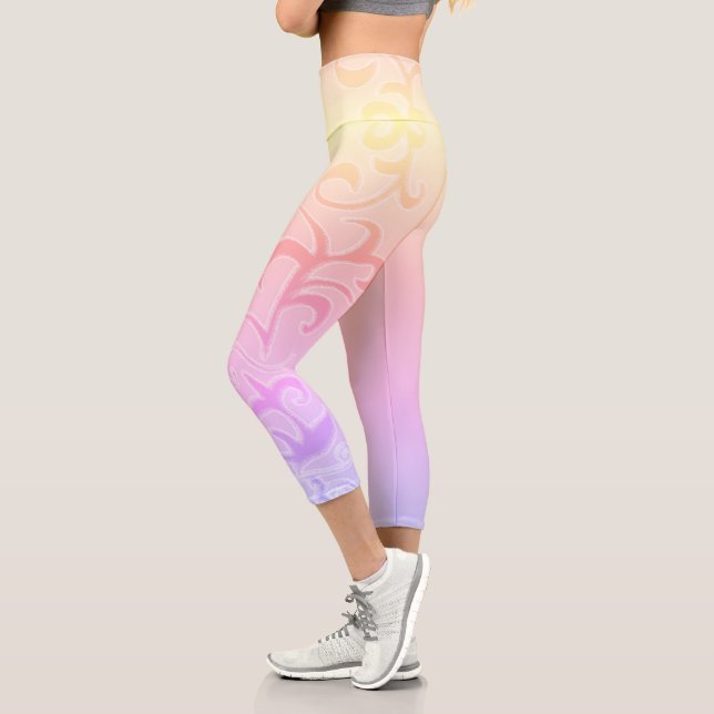 Leggings Capri Resumen Art Paisley Dibujo De Mano Rosa Amarilla (Izquierda)