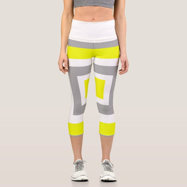 Leggings Capri Resumen Arte Amarillo Gris Blanco (Anverso)