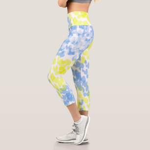 Leggings Capri Resumen Arte Azul Amarillo Amarillo Blanco Minimal