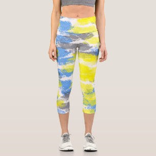 Leggings Capri Resumen Arte Azul Blanco Azul Amarillo Gris Minima