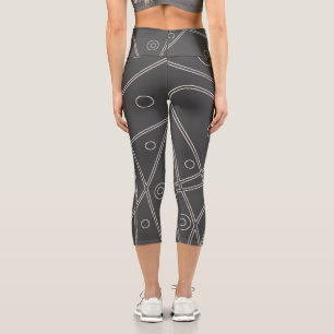 Leggings Capri Resumen Arte Cracoa Línea Blanca Círculos Minimali