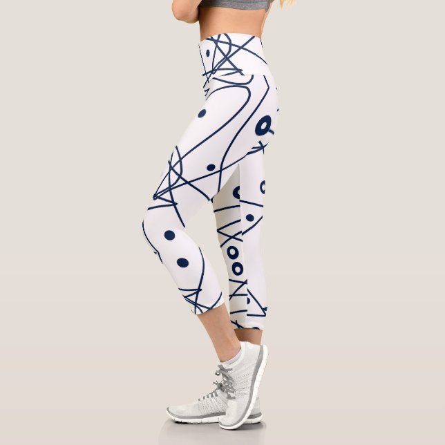 Leggings Capri Resumen Arte Líneas blancas negras Círculos Minima (Izquierda)