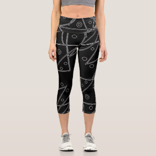 Leggings Capri Resumen Arte Líneas blancas negras Círculos Minima