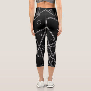 Leggings Capri Resumen Arte Líneas blancas negras Círculos Minima