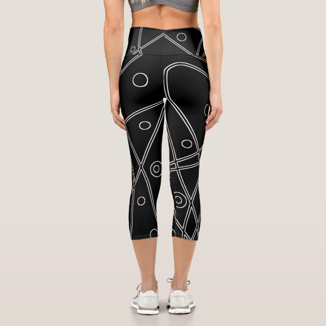 Leggings Capri Resumen Arte Líneas blancas negras Círculos Minima (Reverso )