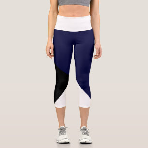 Leggings Capri Resumen Arte Minimalismo Azul oscuro Blanco negro