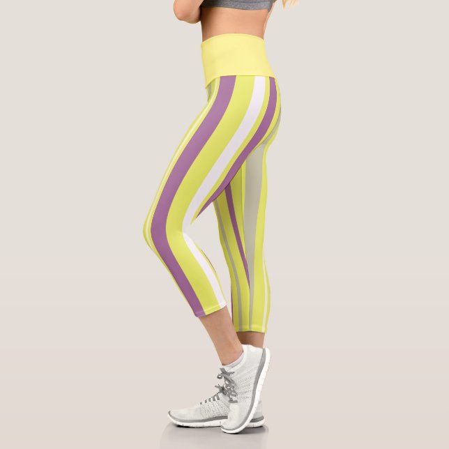Leggings Capri Resumen Arte Morado Gris Amarillo Amarillo Blanco (Izquierda)