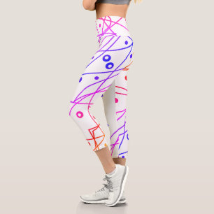 Leggings Capri Resumen Arte Púrpura Líneas Blancas Círculos Minim