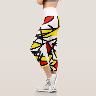 Leggings Capri Resumen Arte Rojo Amarillo Negro Blanco Minimalism