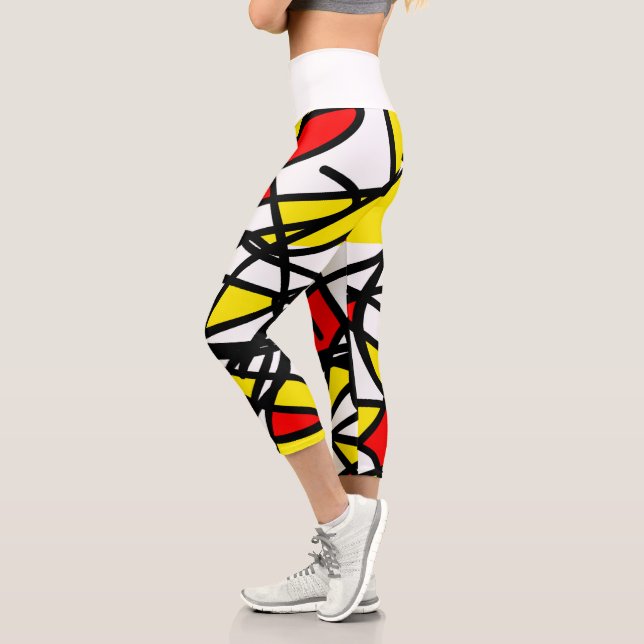 Leggings Capri Resumen Arte Rojo Amarillo Negro Blanco Minimalism (Izquierda)