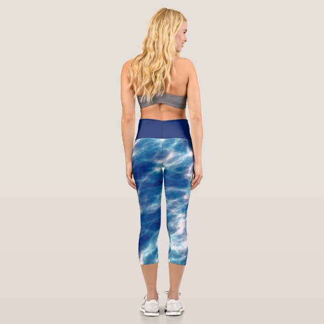 Leggings Capri Resumen azul y blanco (Reverso)