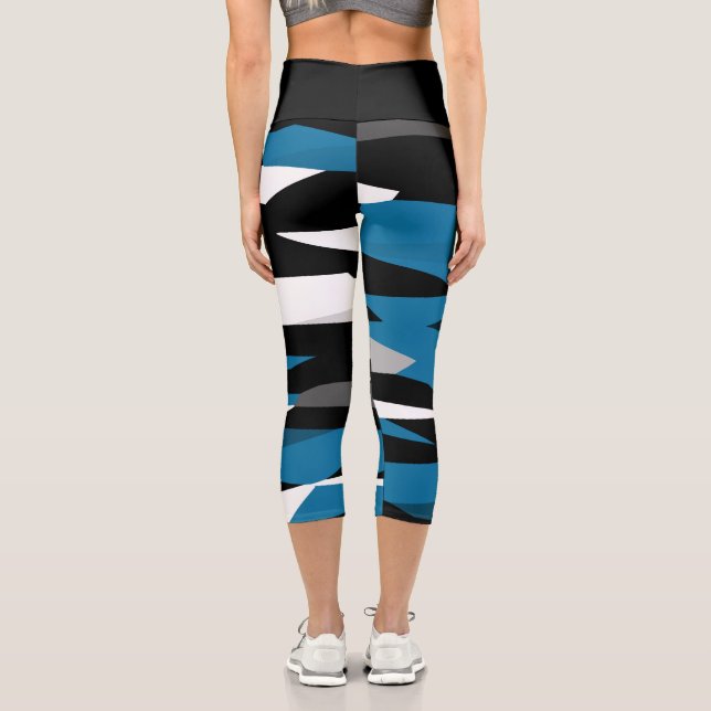 Leggings Capri Resumen azul y blanco negro (Reverso )