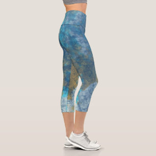 Leggings Capri Resumen azul y turquesa