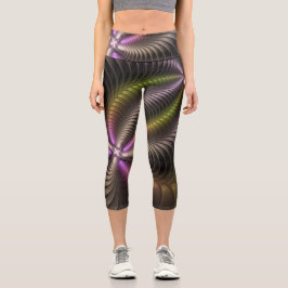 Leggings Capri Resumen brillante Trippy Colorido arte fractal 3D