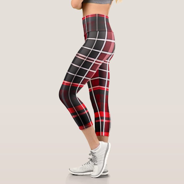 Leggings Capri Resumen Colección popular Red Black Plaid (Izquierda)