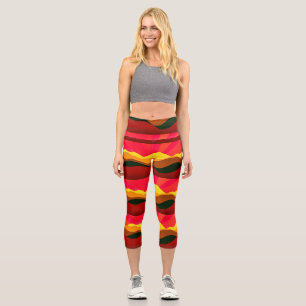 Leggings Capri Resumen de arte Colorful Red Black Yellow Coctail