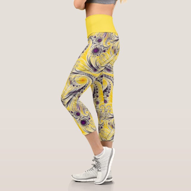 Leggings Capri Resumen de arte fractal amarillo (Izquierda)