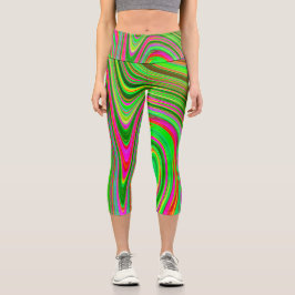 Leggings Capri Resumen de arte groovy de trippy Lime Green y Mage