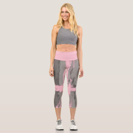 Leggings Capri Resumen de arte moderno estilo rosa gris