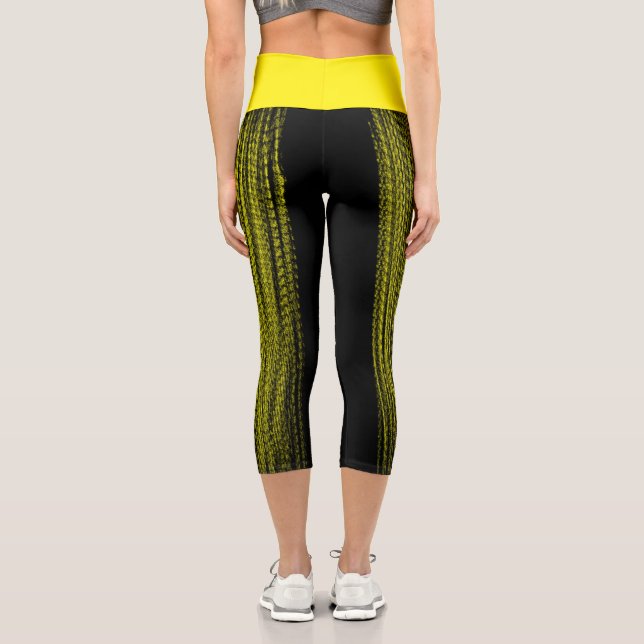 Leggings Capri Resumen de arte negro y amarillo (Reverso )