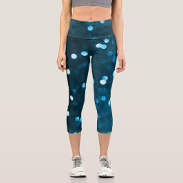 Leggings Capri Resumen de Cyan Blue Sparkly Bokeh