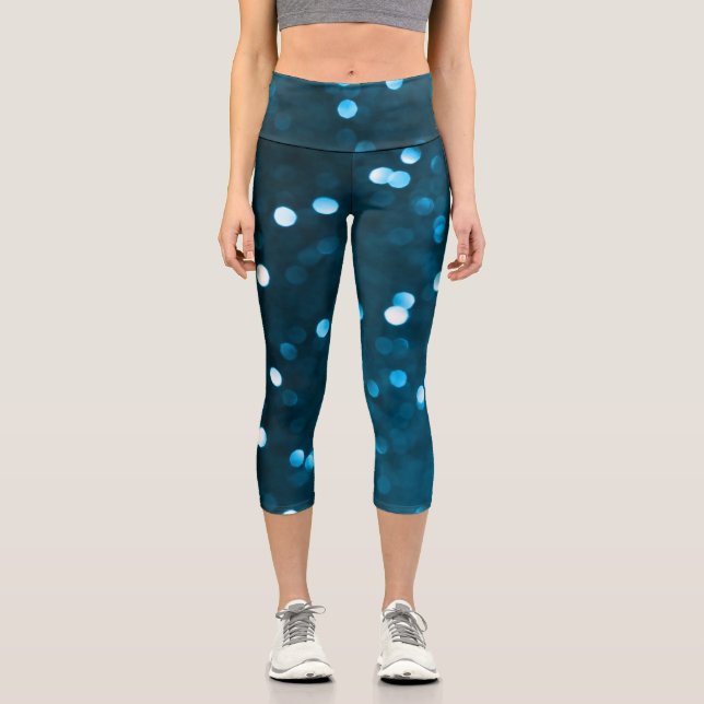 Leggings Capri Resumen de Cyan Blue Sparkly Bokeh (Anverso)