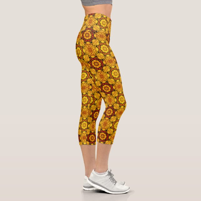 Leggings Capri Resumen De Diseño De Oro Y Naranja (Derecha)
