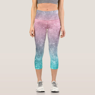 Leggings Capri Resumen de galaxia marina rosa azul acuático