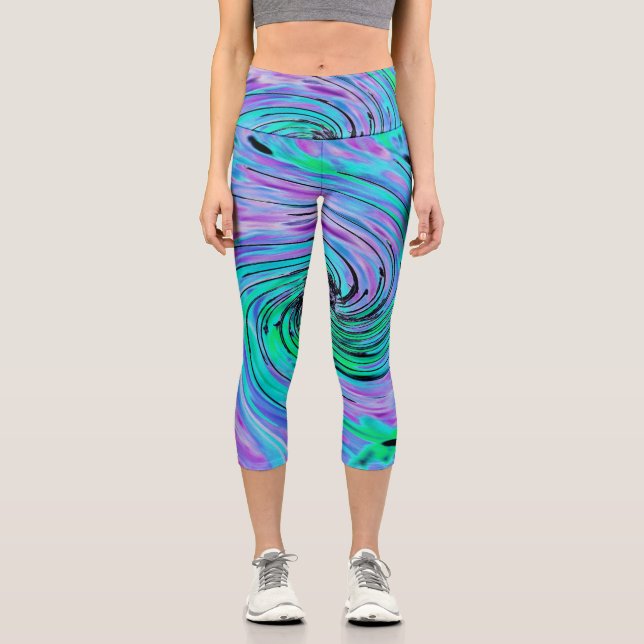 Leggings Capri Resumen de Guay Lime Green y Purple Floral Swirl (Anverso)