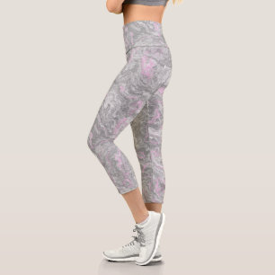 Leggings Capri resumen de la marble rosa y gris
