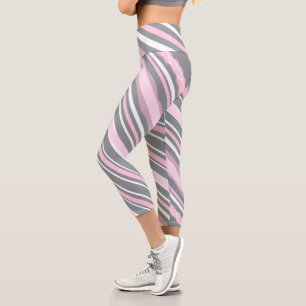 Leggings Capri Resumen de las líneas blancas grisáceas rosadas de
