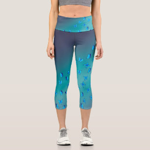 Leggings Capri Resumen de luna verde y mariposas