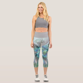 Leggings Capri Resumen de mariposa azul verde azul Fantasía arte 