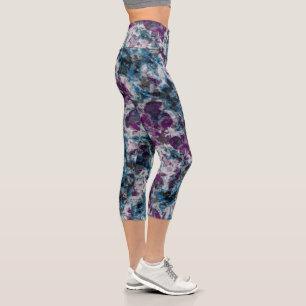 Leggings Capri Resumen de mármol gris, azul y púrpura