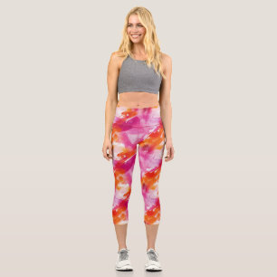 Leggings Capri Resumen de Naranja rosa acuarela
