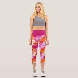 Leggings Capri Resumen de Naranja rosa acuarela