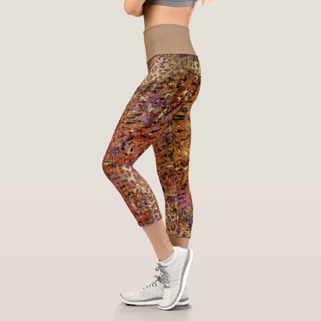 Leggings Capri Resumen De Oro Piel Mezclada De Animales Y Leopard (Izquierda)