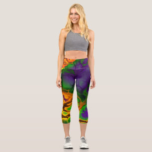 Leggings Capri Resumen de patrones de pintura de agua multicolor