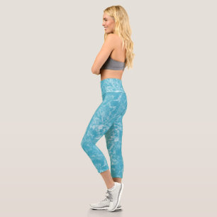 Leggings Capri Resumen de Swirl Blue and White Marble