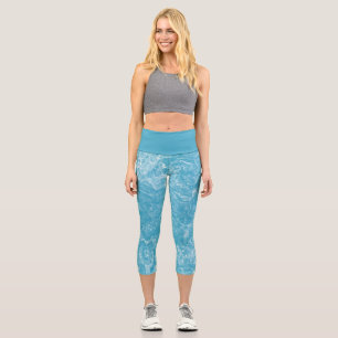 Leggings Capri Resumen de Swirl Blue and White Marble