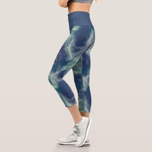 Leggings Capri Resumen de Swirl Turquoise Marble