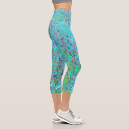 Leggings Capri Resumen del Jardín Verde y Morado de las Flores de