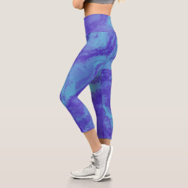 Leggings Capri Resumen Difusión Azul Púrpura Pérdida Piernas Capr