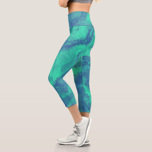 Leggings Capri Resumen Difusión Verde Azul Difusión Capri Piernas