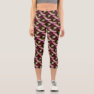 Leggings Capri Resumen Diseño De Formas Maroon Y Amarillas