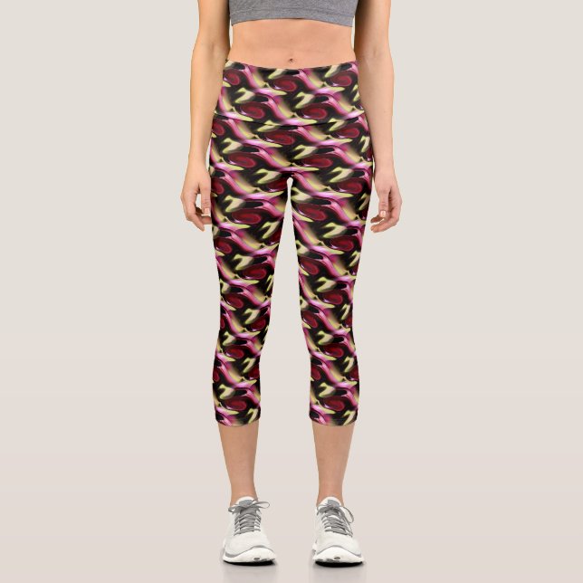 Leggings Capri Resumen Diseño De Formas Maroon Y Amarillas (Anverso)