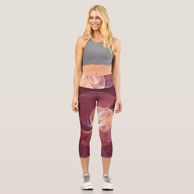 Leggings Capri Resumen Elegante Vino Moderno Arte Fractal Rojo (Anverso)