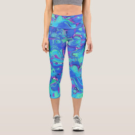 Leggings Capri Resumen en azules, verdes y púrpuras