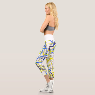 Leggings Capri Resumen Esbozo de arte Líneas azules Curvas Pierna